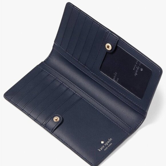 Kate Spade Tennis Toss Printed Large Slim Bifold Wallet. Color Blazer Blue Multi - Picture 2 of 4